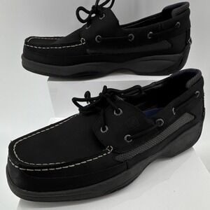 Sperry Top-Sider Men Black Leather 2-Eye Cross Lace Boat Shoes 11.5W Contrast